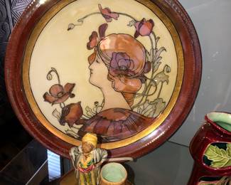 Hand painted art nouveau lady dish