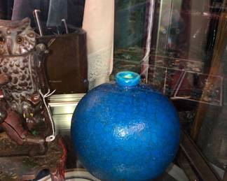 French Art Deco Lachenal vase with a turquoise crackle