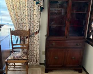 small china cabinet, chair