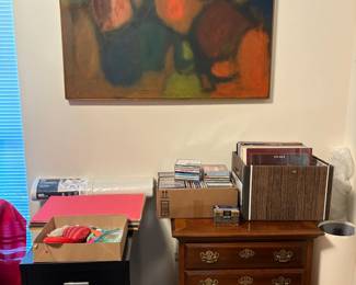 chest, file cabinet, records, CDs
