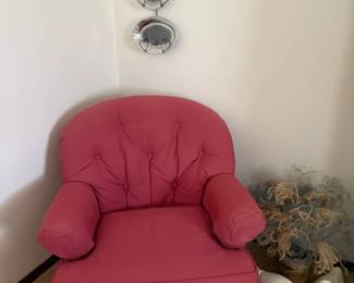 chair, pewter plates
