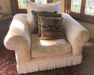 Oversized Chair with Rolled Arms & Bullion Fringe Skirt 48 x 45 x 28
