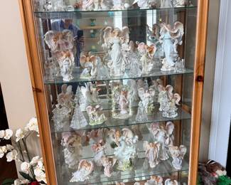Seraphim Classics collectible angels and Broyhill Curio cabinet