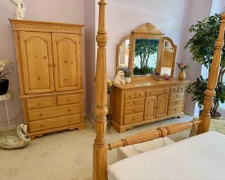 Broyhill Pine Armoire and Dresser with Mirror