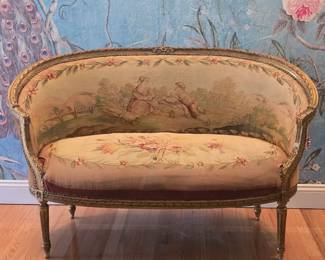 Antique needlepoint settee