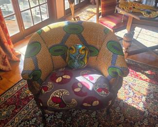 African print upholstered victorian parlor chair