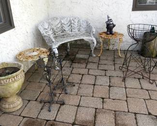 Cast Aluminum Bench & Cast Iron Tables