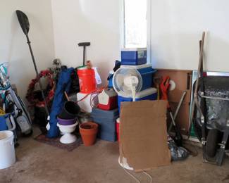 Kayak Paddle, Wheelbarrow, Coolers & Golf Clubs
