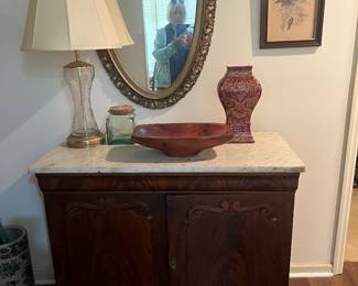 Oval mirror marble top entry piece