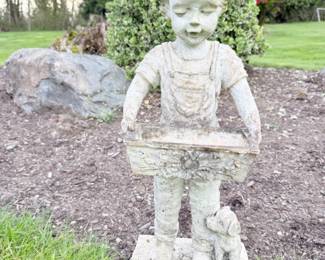 39 OutdoorResinYoungChildwPuppyGardenStatue
