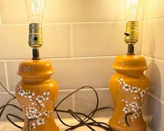 134 TwoVintageCeramicTableLampswHandpaintedCherryBlossoms