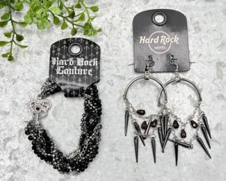 24 HardRockTwistedBeadsBraceletSpikeChainDropEarrings