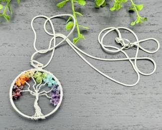 66 HandmadeSevenChakraTreeofLifeNaturalGemstoneNecklace