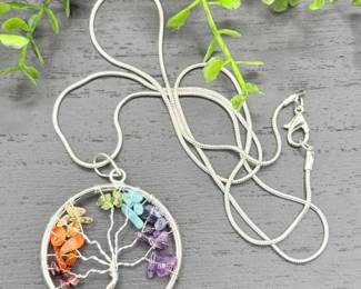 75 HandmadeSevenChakraTreeofLifeNaturalGemstoneNecklace