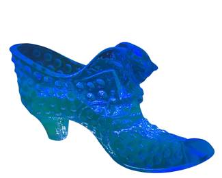 Bright Blue Hobnail Glass Shoe Possible Uranium