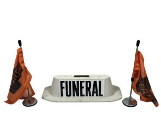 Magnetic Plastic Tent FUNERAL Procession Car Topper + 2 Flags