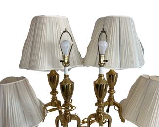 4 Matching Heavy Polished Brass Lamps 3 Legged Lobby Parlor Table Top