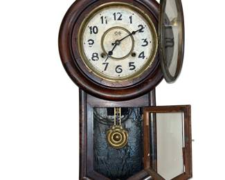Schoolhouse Regulator Wall Clock Brass Pendulum Key Chimesn Likely Japan