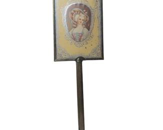 Antique Brass Handle French Portrait Lady Hand Mirror