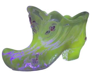 Amethyst Uranium Fenton Hand Painted Glass Shoe
