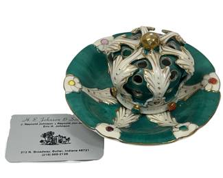 1948 Occupied Japan Trinket Ornate Teal Blue