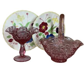 Cranberry Glass Pink Glass Blue Ridge Pottery Plates