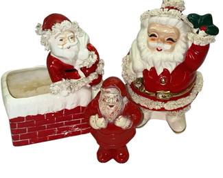 Napco Spaghetti Santa Claus Planters + Irwin Hard Plastic