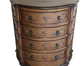 Regency Style Demilune Chest 4 Drawer Table Ball Bearing Stenciled Antiqued Finish