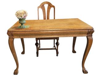Solid Oak Queen Anne Desk 1 Drawer +Chair Antique