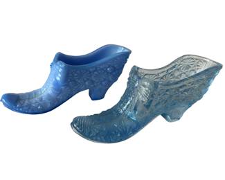 2 Daisy Button Glass Shoes Blue Opaque