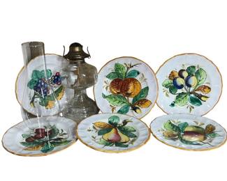 Clear Glass Oil Lamp Hand Painted Italy Plates