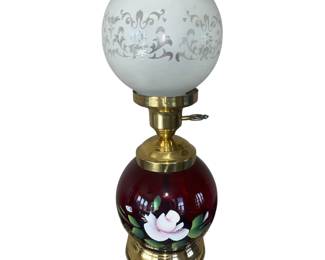 AG WTW Parlor Lamp Ruby Glass Hand Painted Frosted Globe