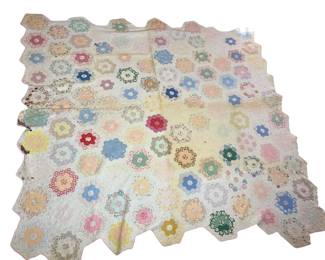 Antique Quilt Grandmas Flower Garden Pastels
