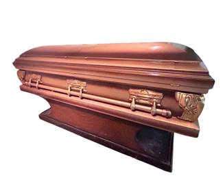 Vintage Copper Steel Casket with Glass Display Top & Stand Base