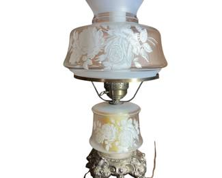 Electrified Gone With The Wind Oil Lamp Roses Silver Base