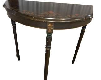 Half Round Table Stenciled Finish Three Leg Vintage