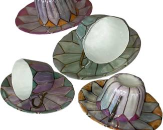 Four Lusterware Hand Painted Teacups And Saucers