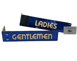 Art Deco LADIES 7 GENTLEMEN Restroom Signs Blue White