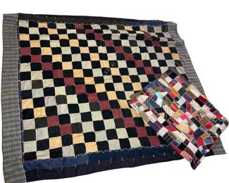 "1922" Antique Quilt Checkerboard Hand Tied + Victorian Topper Gothic