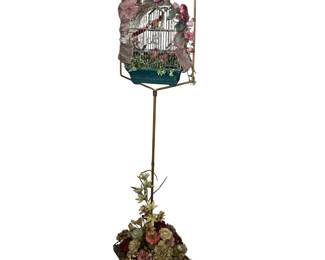 Floor Standing Gold Birdcage Birds Foliage