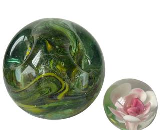 2 Paperweights Pen Holder Floral Paperweight Vintage MCM