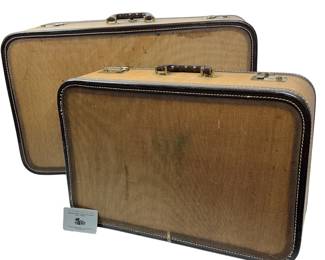 Pair Antique Tweed Suitcases
