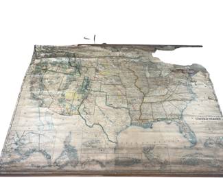 1908 TR Roosevelt Era Antique Roll Up Map US Territories Interior for US Interior