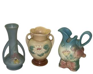 Vintage Pottery USA HULL Vases Floral Blue Pitcher