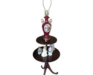 Tier Dumbwaiter Round Table Wood Ceramic Lady Figures Italian Lamp of Courting Couple