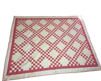 Antique Quilt Irish Chain Red Pink White