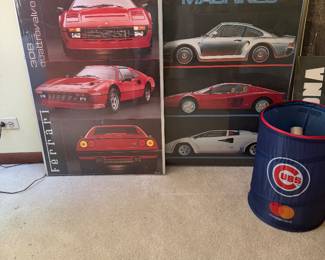 Vintage 1980s car posters, framed
