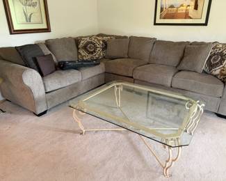 Sectional sofa & glass/metal coffee table