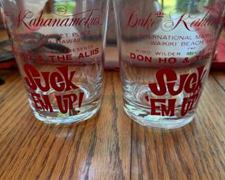 vintage Don Ho "Suck Em Up" bar glasses