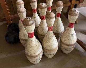 vintage wooden bowling pins